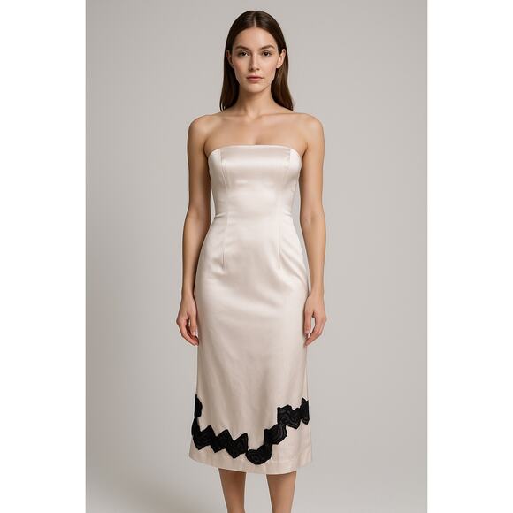 Lela Rose Dresses & Skirts - Lela Rose Silk Cocktail Strapless Dress Satin Pale Peach Tulle Detail Size 6